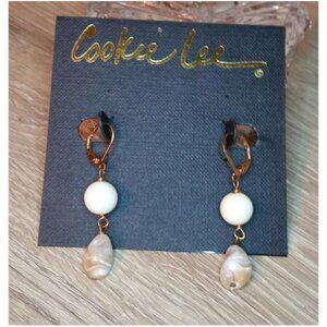 Cookie Lee Mother Of Pearl Earrings Double Dangle Drop Boho Coastal Elegant.